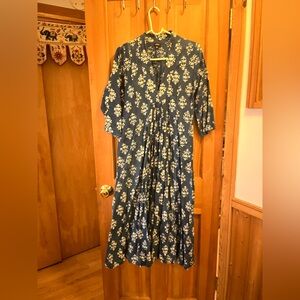 Indigo Blue Midi Dress in Indian Cotton